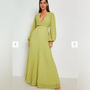 Boohoo Pleated Chiffon Wrap Maxi Dress - Chartreuse